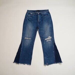 3x1 “Higher Ground” 100% cotton crop flare button fly raw hem gusset jeans
